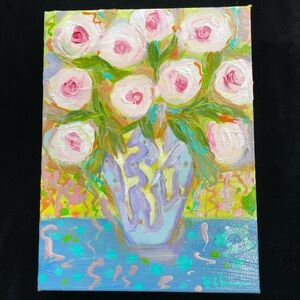Pink Peonies “An Original  Acrylic Painting  On Canvas 12”x9”X1.5”